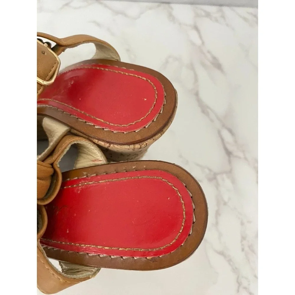 Paloma Barceló Sandals Espadrilles Sz 38/7.5 Tan Leather Wedge Platform Dressy